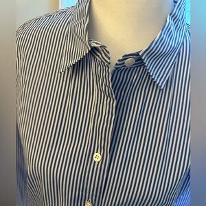 J. Crew Women’s Petite M Blue and White Striped Stretch Button Down
